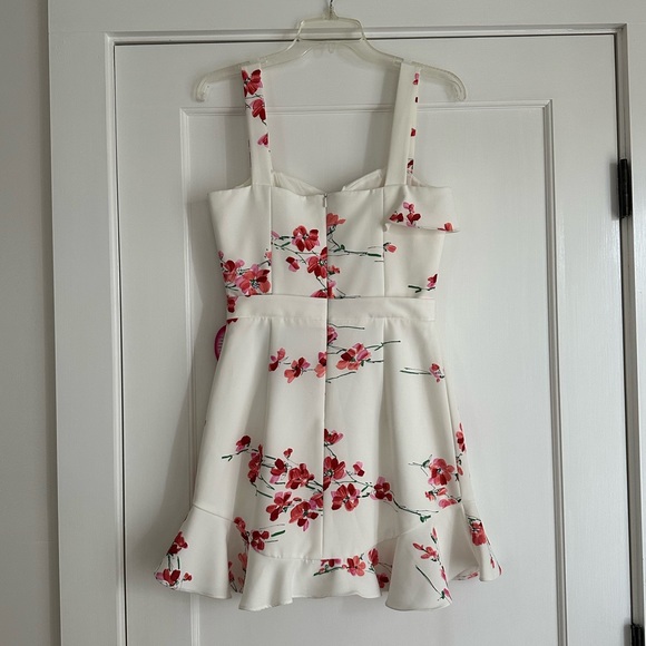 Black Halo Zalda White and Pink Floral Ruffle Mini Dress - Picture 6 of 7